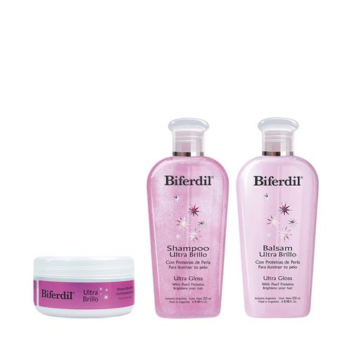 Combo Biferdil Ultra Brillo pro Salud Bálsamo x 255 ml + Shampoo x 255 ml + Máscara x 150 ml