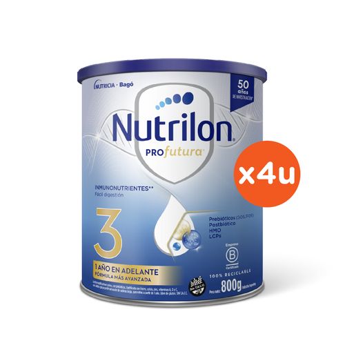 Combo Leche Infantil Polvo Nutrilon Profutura 3 1+ Año x 4 un x 800 g c/u