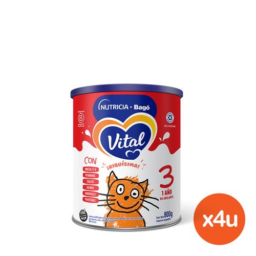 Combo Leche Infantil Polvo Vital 3 12 Meses x 4 x 800 g c/u