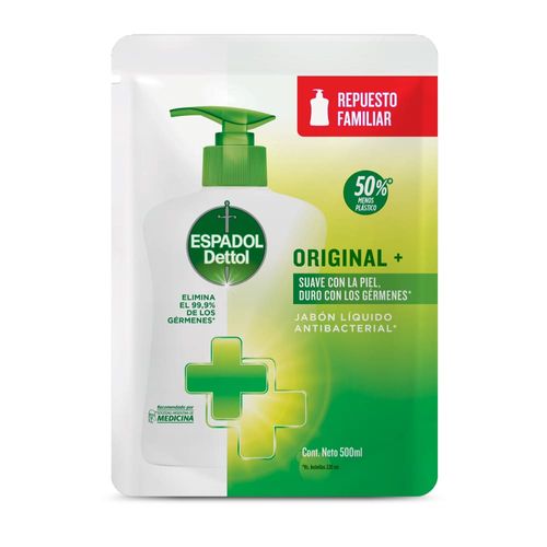 Jabón Líquido Espadol Dettol Antibacterial Original Repuesto x 500 ml