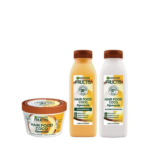 Kit Fructis Hair Food Reparación Coco: Shampoo, Acondicionador y Mascarilla