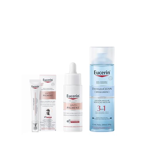 Combo Eucerin Anti Pigment Contorno de Ojos x 15 ml + Serum + Locion Limpiadora Dermatoclean x 200 ml