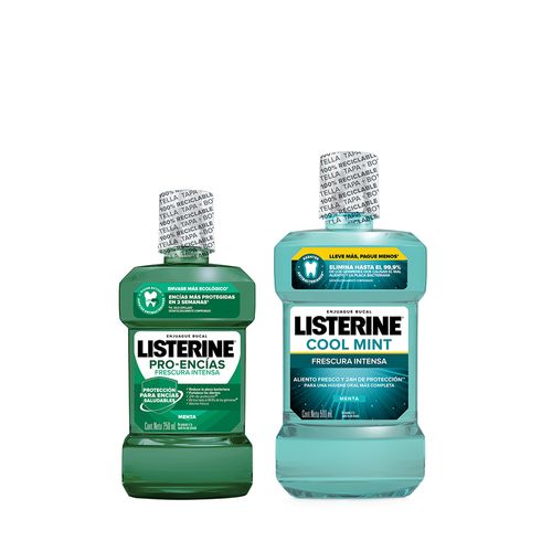 Combo Listerine Enjuague Bucal Pro-Encías Frescura Intensa x 250 ml + Enjuague Bucal Cool Mint Frescura Intensa x 500 ml