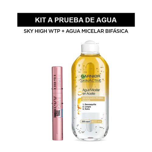 Kit a Prueba de Agua Maybelline & Garnier: Sky High Wtp + Agua Micelar Bifásica