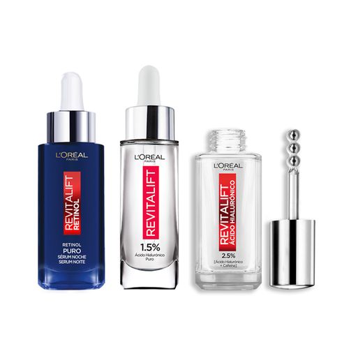 Kit Tratamiento Completo Triple Sérum L'Oreal Paris: Sérum Retinol, Sérum Acido Hialurónico y Sérum Ojos