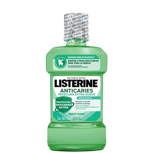 Enjuague Bucal Listerine Anticaries Frescura Suave Sin Alcohol x 250 ml