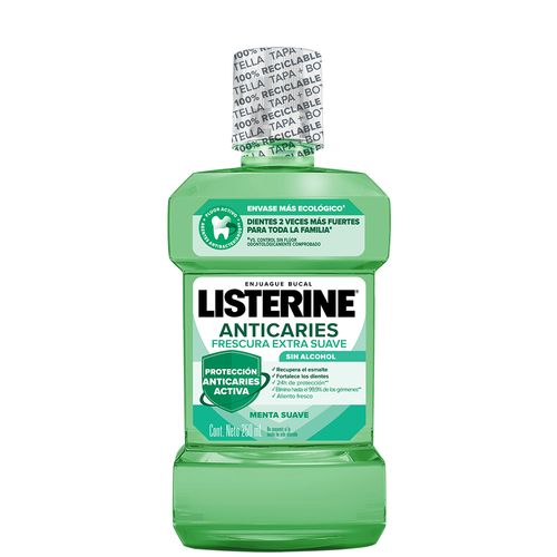 Enguaje Bucal Listerine Anticaries Frescura Suave Sin Alcohol x 250 ml