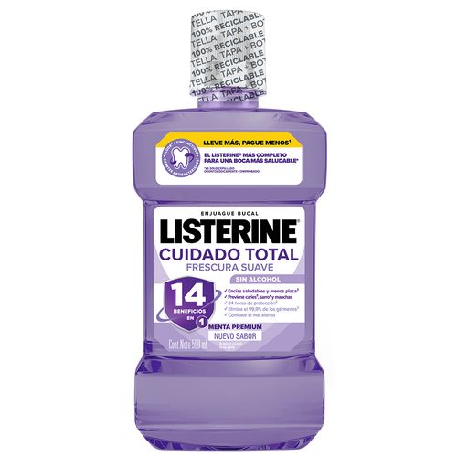 Enjuague Bucal Listerine Cuidado Total Frescura Suave Sin Alcohol x 500 ml