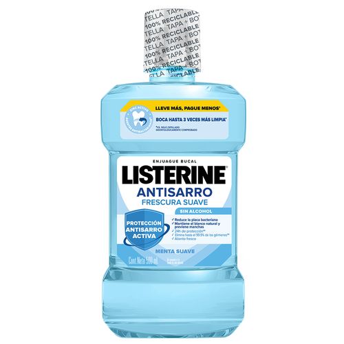 Enjuague Bucal Listerine Antisarro Frescura Suave Sin Alcohol x 500 ml