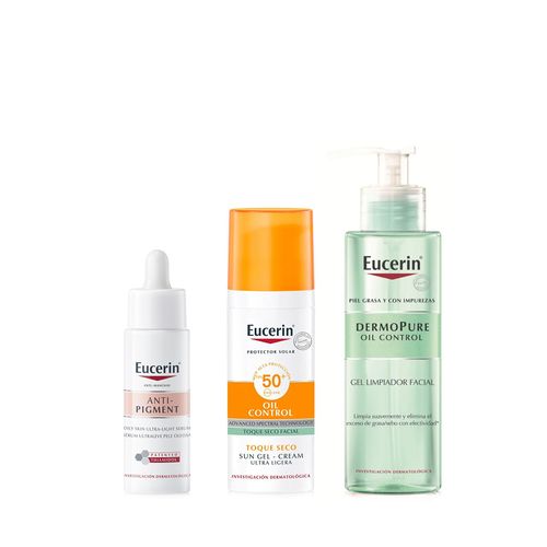 Combo Eucerin Oil Control Gel Limpiador x 200 ml + Sérum Anti-Pigment x 30 ml + Protección Solar Fps 50 x 50 ml