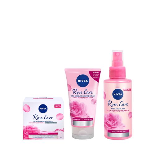 Combo Nivea Rose Care Mist Facial en Spray x 150 ml + Gel Limpiador Facial x 150 ml + Crema Facial Hidratante en Gel x 50 ml