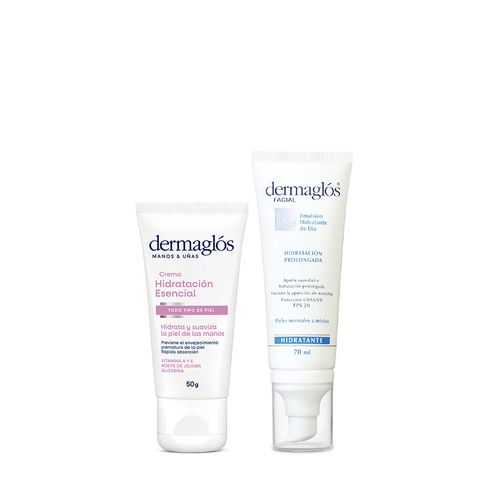 Combo Dermaglós Crema Suavizante para Manos Hidratante x 50 g + Emulsión Facial Hidratante de Día Fps 20 x 70 ml