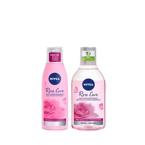 Combo Micelar Nivea Rose Care Agua Bifásica + Leche y Tónico 2 en 1