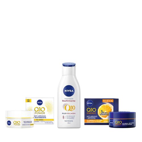Combo Antiedad Nivea Q10 Crema Corporal x 125 ml + Crema Facial de Día Fps 30 x 50 ml + Crema Facial Noche x 50 ml