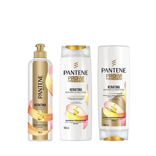Combo Pantene Keratina Crema para Peinar + Acondicionador + Shampoo