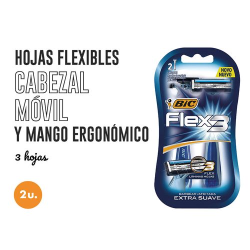 Máquina para Afeitar Bic Flex 3 Extra Suave x 2 un