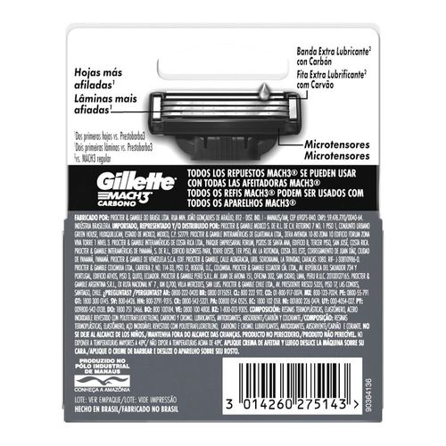 Repuesto para Afeitar Gillette Mach3 Carbono x 2 un