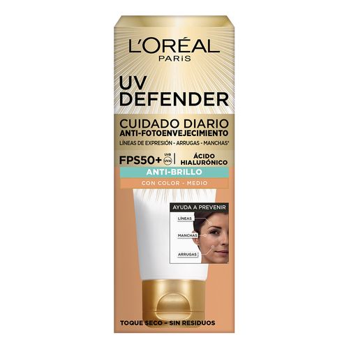 Protector Solar L'Oréal Paris Anti Brillo con color medio fps50 Uv Defender x 40 g