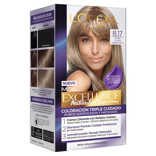 Kit Tintura Excellence Matizador Supreme Creme Triple Cuidado 8.17 Rubio Claro Cenizo x 47 g