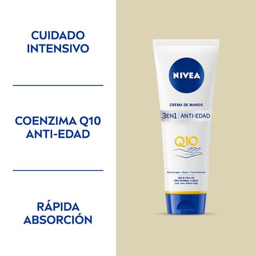 Crema de Manos Antiarrugas Nivea Q10 3 en 1 para Piel Normal a Seca x 100 ml