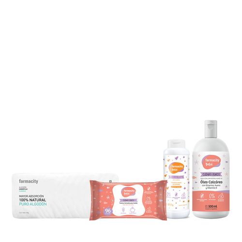 Combo Farmacity Bebé Toallitas Húmedas x 96 un + Óleo Calcáreo x 500 ml + Fécula x 200 g + Algodón 100 g