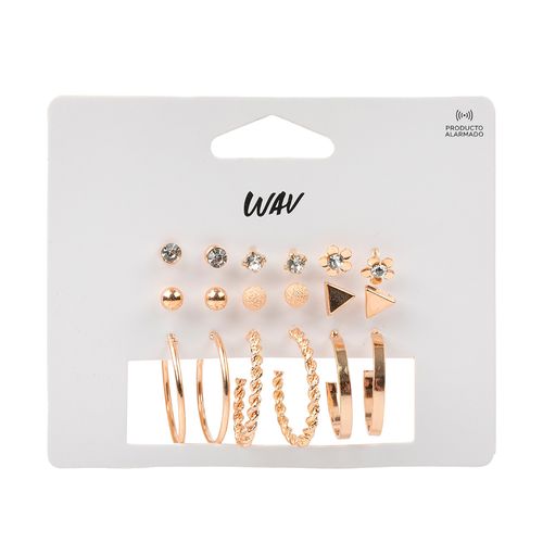 Set de Aros Wav Mini Argollas y Pasantes Dorados x 9 un