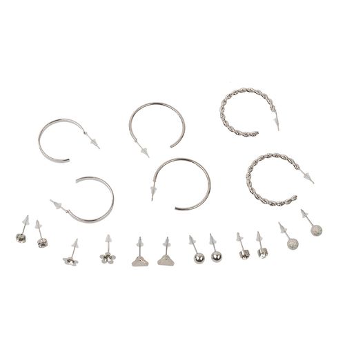 Set de Aros Wav Mini Argollas y Pasantes Plateadas x 9 un