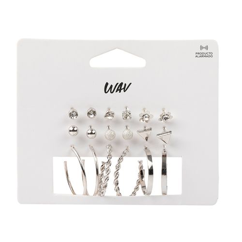 Set de Aros Wav Mini Argollas y Pasantes Plateadas x 9 un