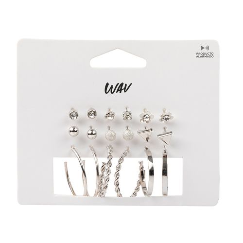 Set de Aros Wav Mini Argollas y Pasantes Plateadas x 9 un