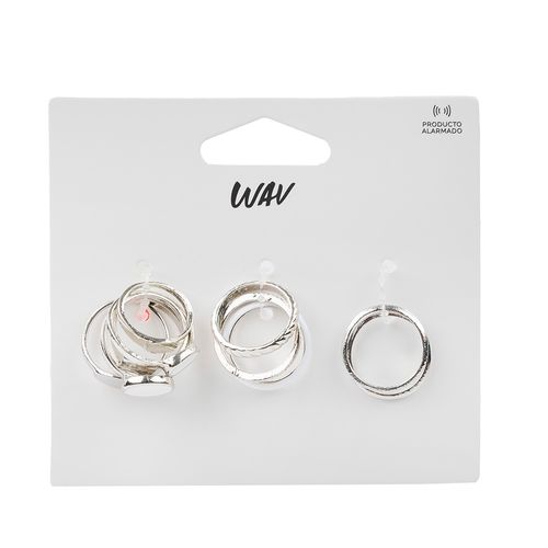 Set de Anillos Wav Plateado y Blanco x 10 un