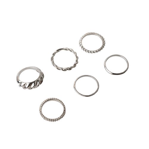 Set de Anillos Wav Plateados x 6 un