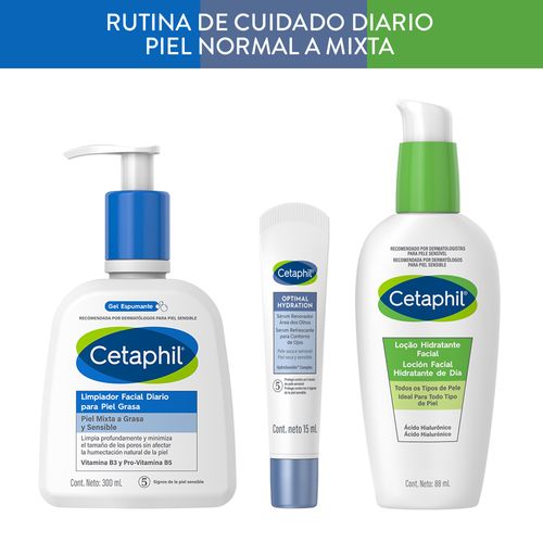 Combo Cetaphil Piel Grasa: Loción Limpieza + Sérum Ojos + Loción Hidratante Día