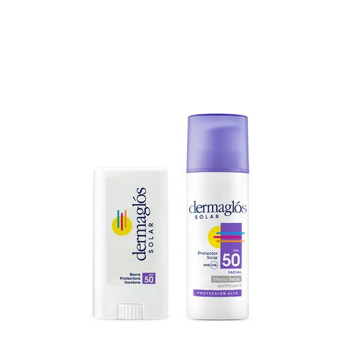 Combo Dermaglós Barra Protectora FPS 50 x 14 g + Protector Solar Facial FPS50 Efecto Seco x 50 g