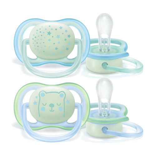 Chupetes Avent Nightime Celeste Ultra Air Deco 0-6 Meses x 2 un