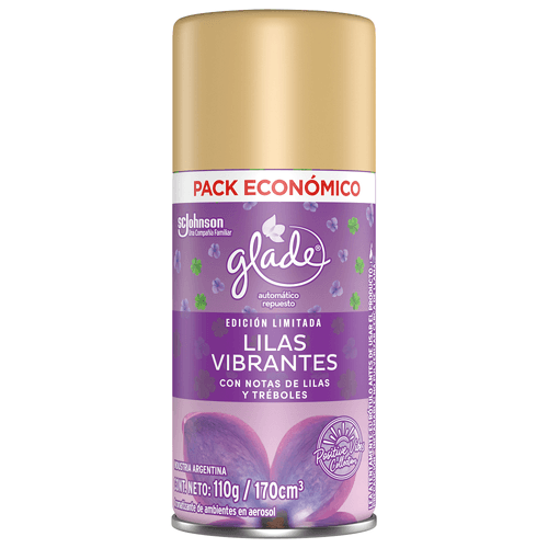 Aromatizante de Ambientes Automático Glade Lilas Vibrantes Repuesto x 170 ml