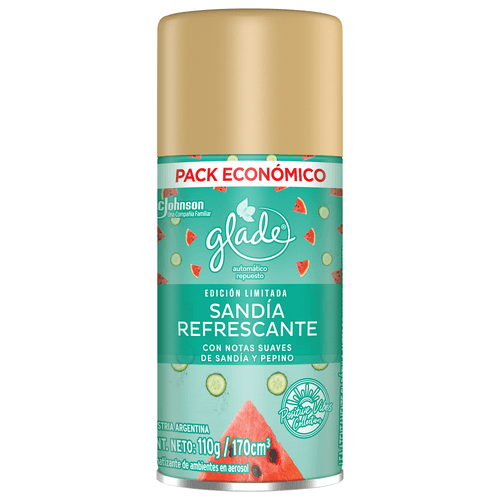 Aromatizante de Ambientes Automático Glade Sandía Refrescante Repuesto x 170 ml