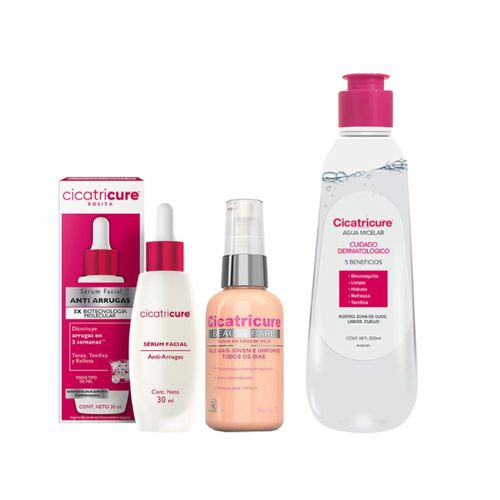 Combo Facial Cicatricure Agua Micelar x 200 ml + Sérum Antiarrugas x 30 ml + Crema Beauty Care x 50 g