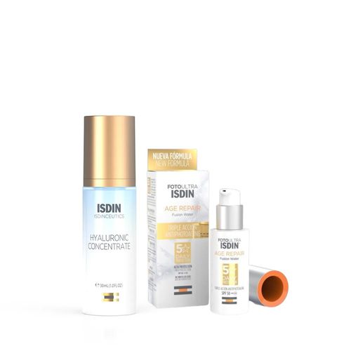 Combo Isdin Fotoprotector Age Repair Fusion Water Fps 50+ x 50 ml + Sérum Hidratante Hyaluronic Concentrate x 30 ml