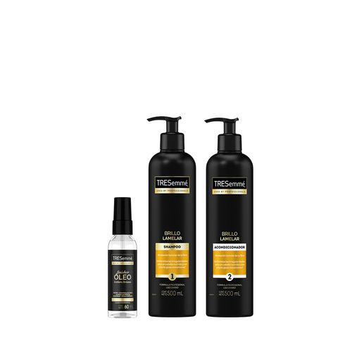 Kit Capilar Tresemmé Brillo Lamelar P Shampoo x 500 ml + Acondicionador x 500 ml + Óleo Finisher Textura Liviana x 60 ml