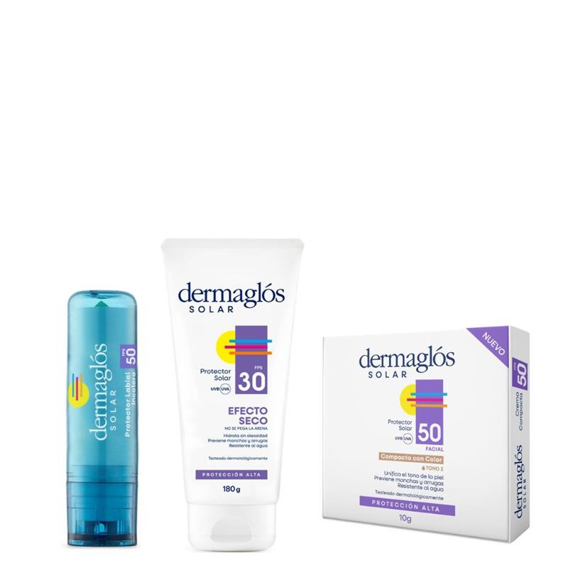 combo-dermaglos-protector-solar-labial-fps-50-x-3-4-g-protector-solar-facial-fps30-efecto-seco-x-180-g-protector-solar-facial-crema-compacta-fps-50-tono-2-x-10g