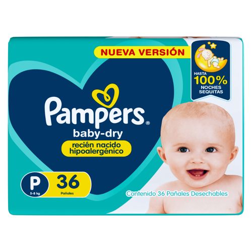 Pañales Pampers Baby Dry Hipoalergénico Talle P x 36 un