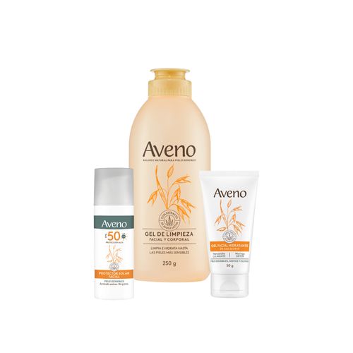 Combo Aveno Gel de Limpieza x 250 g + Protección Solar Facial FPS 50 x 50 g + Gel Facial Hidratante Piel Normal a Mixta x 50 g