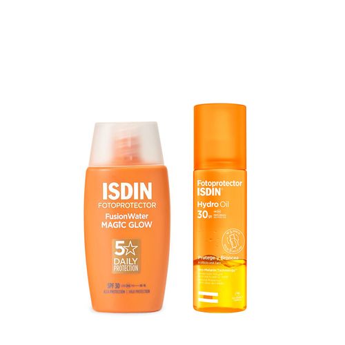 Combo Isdin Fotoprotector Fusion Water Magic Glow Spf 30 x 50 ml + Fotoprotector Hydro-oil Fps 30 x 200 ml