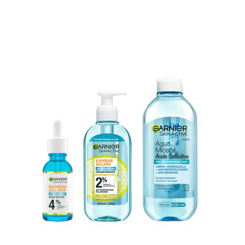 Kit Rutina Anti-Imperfecciones con Ácido Salicílico de Garnier: Agua Micelar, Gel de Limpieza y Sérum