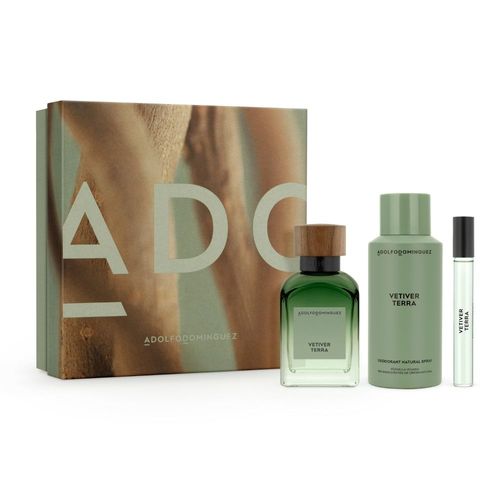 Set EDP Adolfo Dominguez Vetiver Terra x 120 ml + Desodorante x 150 ml + EDP x 10 ml