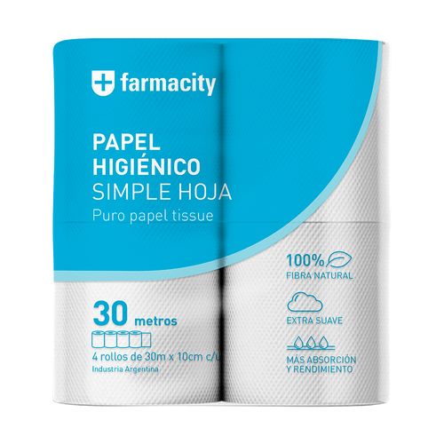 Papel Higiénico Farmacity Simple Hoja 4 Rollos x 30M c/u