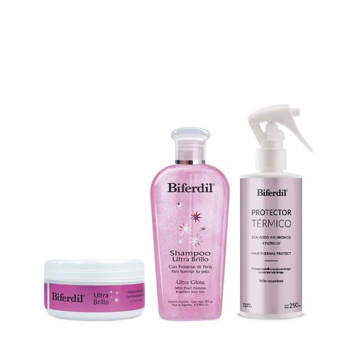 Combo Biferdil Shampoo x 255 ml + Máscara Ultra Brillo x 150 ml + Tratamiento Protector Térmico x 250 ml