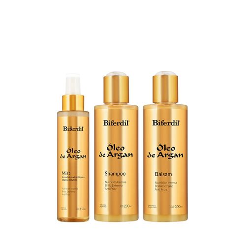 Kit Biferdil Shampoo Óleo de Argán x 200 ml + Balsamo Óleo de Argán x 200 ml + Spray Bifásico Óleo de Argán x 150 ml