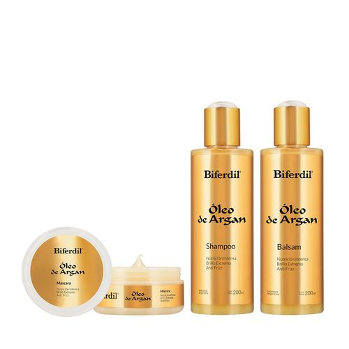 Kit Biferdil Óleo de Argán Shampoo x 200 ml + Balsamo x 200 ml + Máscara Capilar x 150 ml