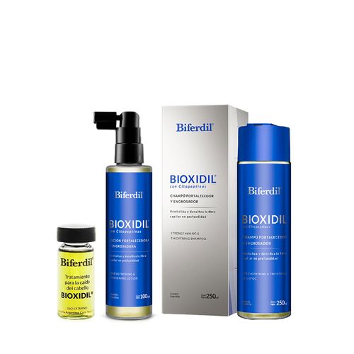 Combo Biferdil Control Caída Loción Bioxidil x 100 ml + Ampolla Capilar con Bioxidil x 10 ml + Shampoo Fortalecedor y Engrosador x 250 ml